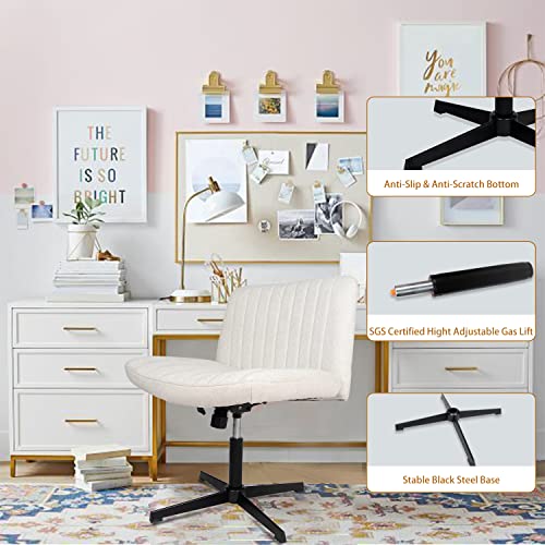 Indulgear Armless Office Desk Chair No Wheels, Ergonomic Cross Legged Home Office Desk Chair, Fabric Padded Height Adjustable Swivel Computer Task Chair, Wide Seat Vanity Office Chair(Beige) #TOP5