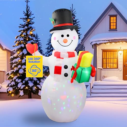 CAIPEV 360° Rotating LED Lights 5ft Inflatable Snowman: Upgrade Christmas Blow Up Yard Decoration for Indoor Outdoor Garden Xmas Holiday Decor