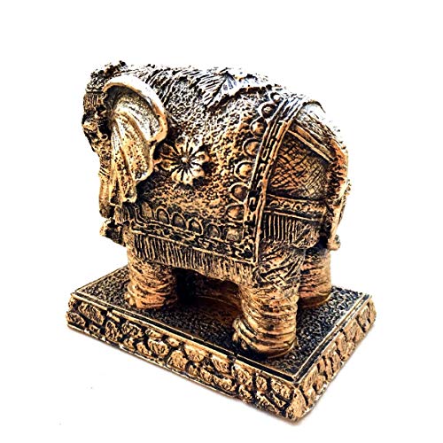 Estátua de Elefante Indiano Dourado Resina 10cm