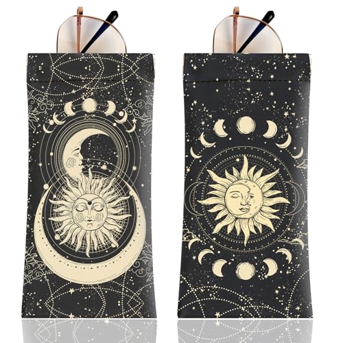 Image of Anikathy 2Pcs Sunglass Eyeglass Glasses Case Soft PU Leather with Cleaning Cloth Portable Glasses Pouch Bag for Men Women