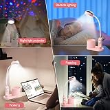 Kid lampa biurkowa ładna lampa biurkowa z projektorem gwiazdy, możliwość ponownego ładowania, lampa studyjna z uchwytem na długopis, 3 poziomy jasności, elastyczna łabędzia szyja 360°, z uchwytem na