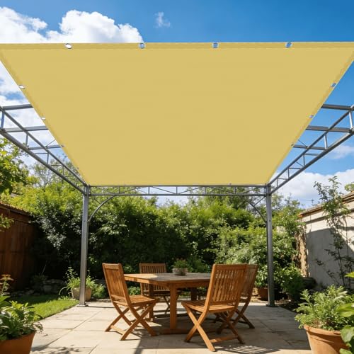 Toile d'ombrage rectangulaire imperméable extérieur store de patio jaune sable - 2