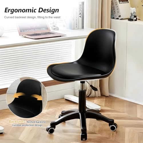 Image of Small Desk Chair Cute, Swivel Armless Task Chair with Soft Padded Cushion, Height Adjustable Home Office Desk Chair with Back for Adult, Study Room, Vanity, Office Work