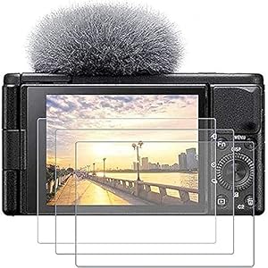 PCTC 3 Packs Tempered Glass Screen Protector Compatible for Sony ZV-E10 ZV-1 ZV-1M2 ZV1M2 ZVE10 ZV1 ZV-1F ZV1F Cover,0.3mm 9H Hardness Tempered Glass Flim Against[Not Fit for ZV-E10II]