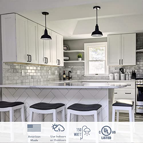 Steel Lighting Co. Inglewood Barn Light | Ceiling Mounted Light | 8 Inch Round Dome | 12 Inch Stem | Modern Farmhouse Style Pendant Made In America | Dark Bronze Exterior/White Interior #TOP3