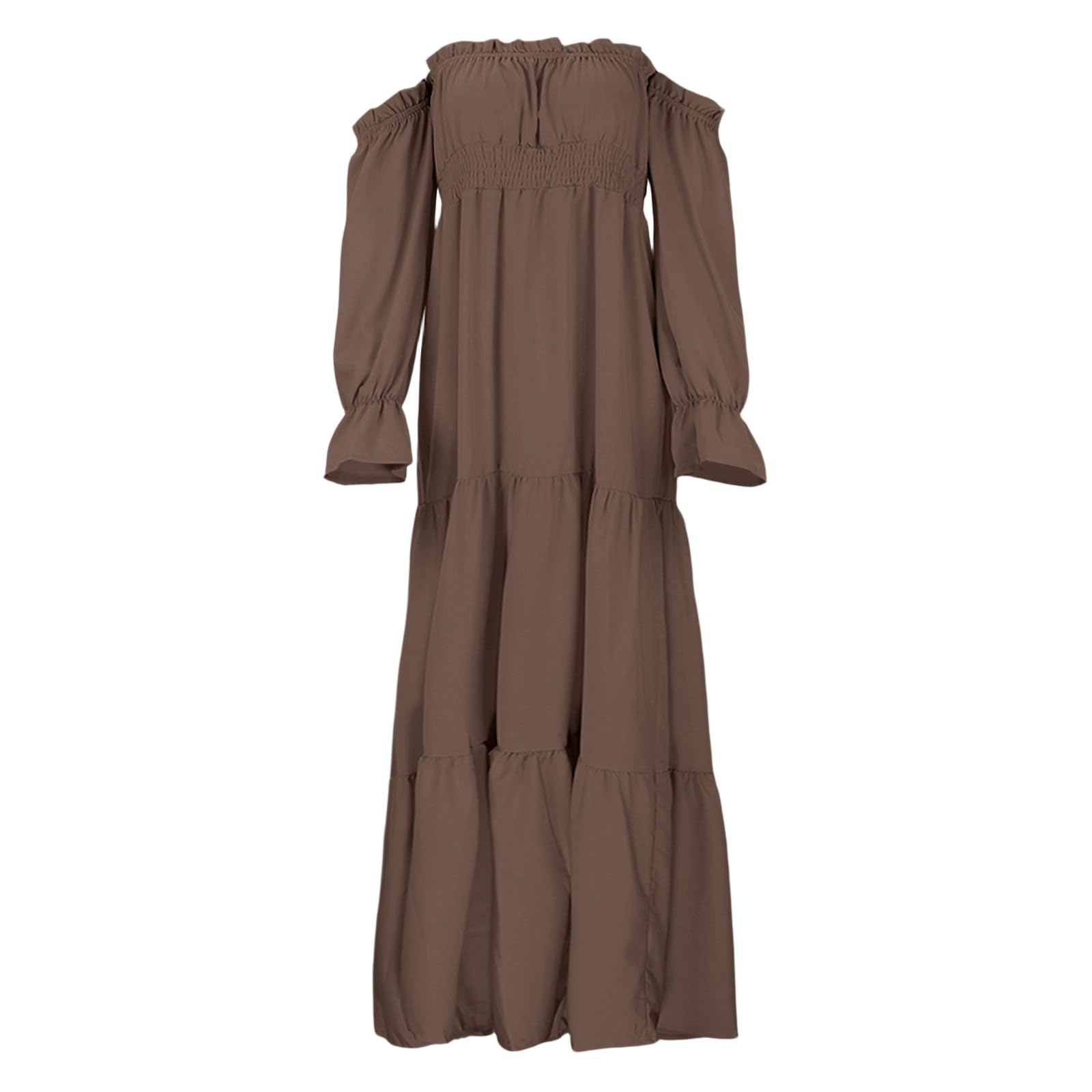 Elegante vestido de maternidad para embarazo, hombros descubiertos, manga larga, escalonado con abertura lateral, cintura alta, estilo bohemio fluido