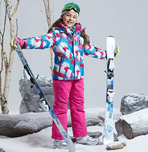 Girls Insulated Ski Jacket Pants Set Windproof Waterproof Kids Ski Suit Snowsuit for Kids(36RD,14) - Thumbnail 4
