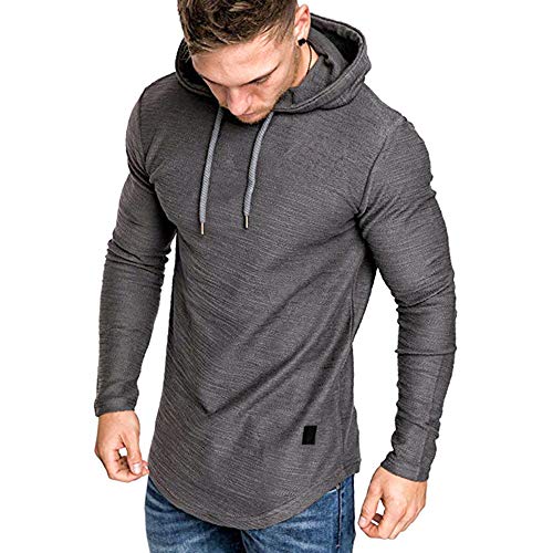 ODORKI Mens Fashion Athletic Hoodies Long Slevee Sport Sweatshirt Gym Running Sweatshirt Solid Color Fleece Pullover T45 Dark Grey-XL