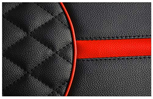 Image of Mototrance Black Red | PU Leather Designer | Anti-Slip | Waterproof | Ergonomic Design | Custom Fit | Bike Scooty Seat Cover | MTSC-303-BLRD | Compatible with Yamaha Ray-ZR