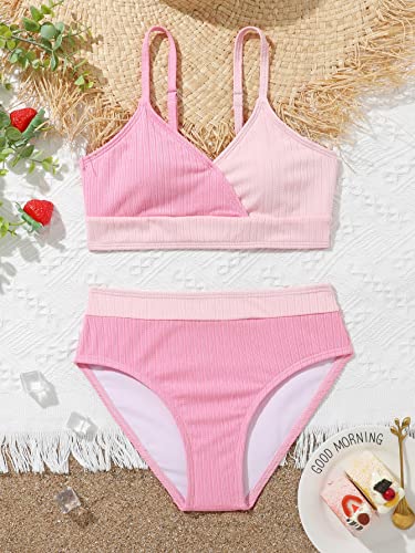 Milumia Girl's 2 Piece Bikini Set Spaghetti Strap Wrap V Neck Knit Swimsuit3