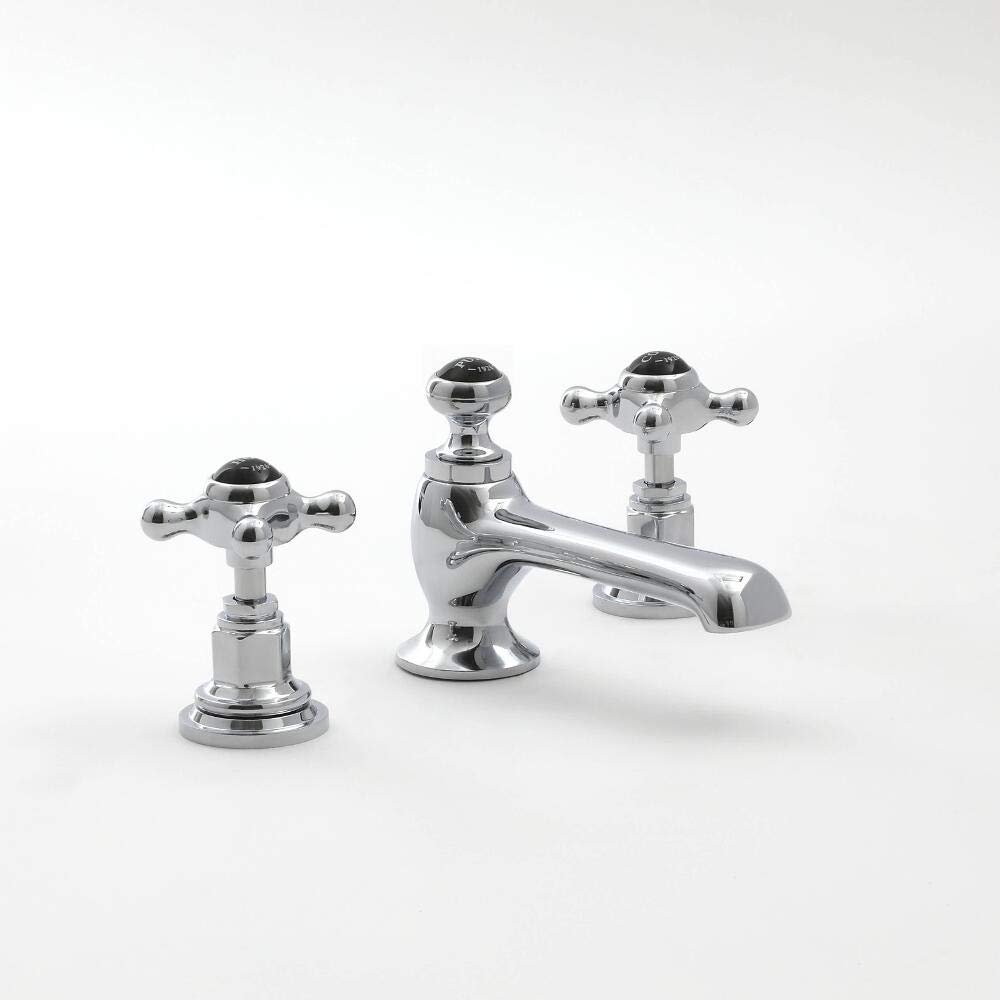 Milano Elizabeth 3 Tap-Hole Basin Mixer Tap Crosshead Handles - Chrome Black
