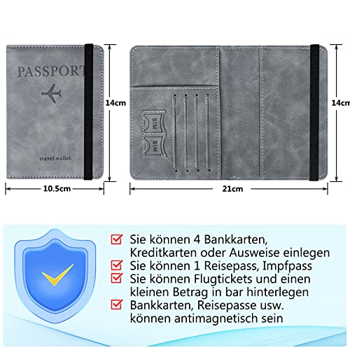 Reisepasshülle, Kunstleder Passhülle mit RFID-Blocker, Impfpass Hülle, Schutzhülle Tasche für Kreditkarten Damen Herren Reisepass Geschenk Passinhaberdeckel Karteninhaber, Ausweis und Reisedokumente