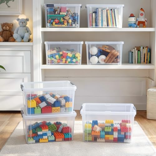 Image of Citylife 7.8 QT 6 Pack Small Storage Bins Plastic Storage Container Stackable Box with Lids for Organizing, Clear White