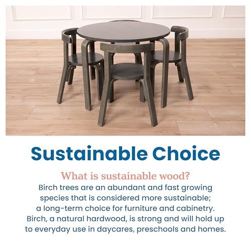 Image of ECR4Kids Bentwood Table and Curved Back Chair Set, Kids Furniture, Grey Wash, 5-Piece