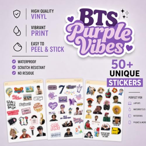 Image of Kpop BTS Inspired Sticker Pack (3 Sheets), Cute Aesthetic BTS Army Stickers, Kpop Idol Fan Art Vinyl Decals for Laptop, Water Bottle, Journal, Scrapbooking Gift