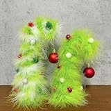 2 Stück Grüner Feder Weihnachtsbäume mit Weihnachtskugeln,Plüsch...