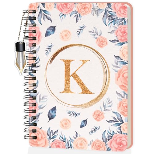 Image of Jhingalala Diaries - A5 Hardbound Floral Design Diary Cover With Initial Letter Wiro Notebook Diary With Dangler I Spiral Notebook With Planner and Calendar 2024 I 160 Undated Ruled Pages (Initial K)