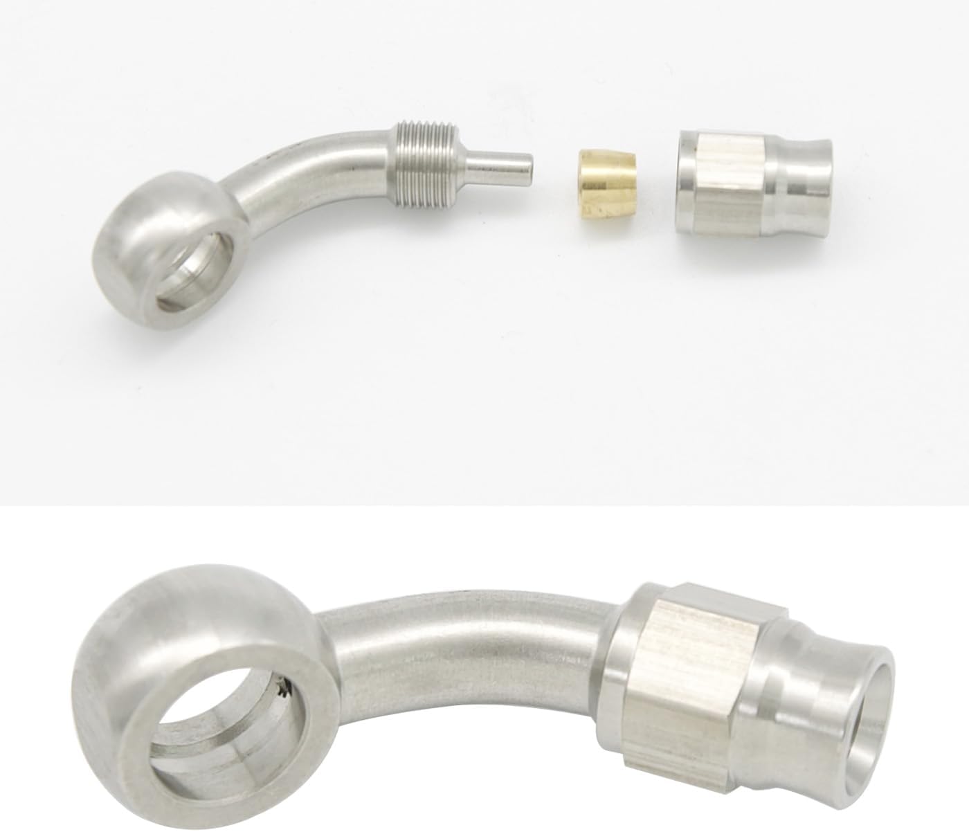 Stainless Steel 45 Degree Brake Hose End Fitting Banjo Eye Hole Diameter 11.2mm (7/16) to AN3 PTFE Brake Hose Line With Brass Olive