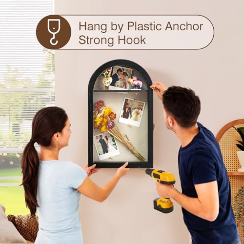 Image of DGWJSU Shadow Box Frame 10x16 Large Shadow Boxes Display Cases with Linen Back and Removable Shelves, Picture Frame Wedding Bouquet Memorabilia Medals Photos Memory Box for Keepsakes (Black)