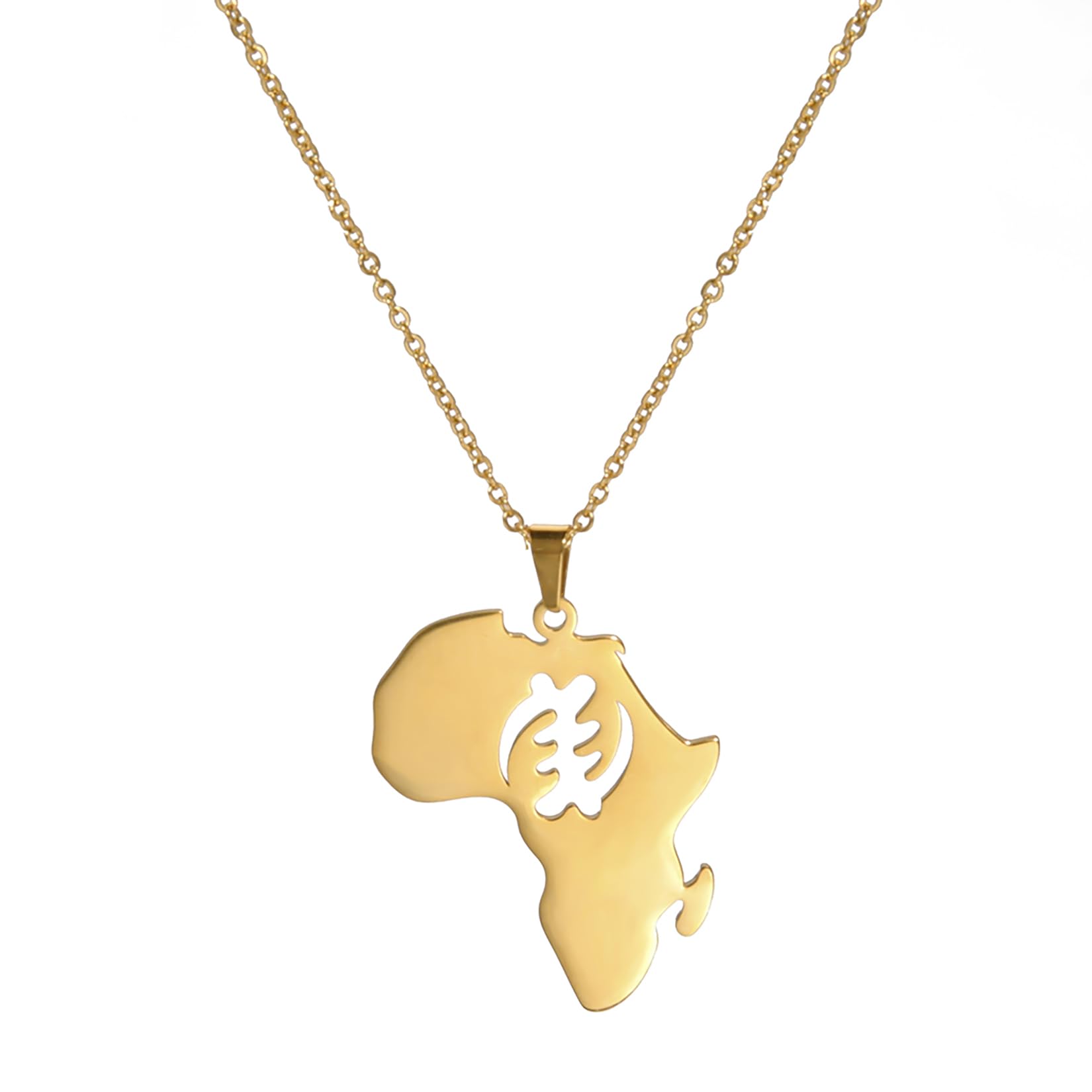 Richsteel - Collier Pendentif Carte De L'Afrique En Acier Inoxydable Plaqué Or, Pour Homme Et Femme