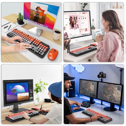 Image of Wireless Keyboard and Mouse Combo, 2.4G USB Cordless Round Keyboard and Mouse for Laptop Computer TV (102 Keys Black Orange)