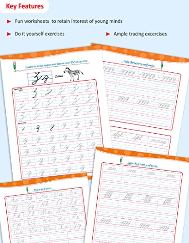 Image of Cursive Writing Book For Kids Age 4 To 6 Years|Set Of 3|Learn To Write Capital & Small Letters, Words, Sentences In Cursive|Cursive Handwriting Practice Book|Diy Exercises - 108