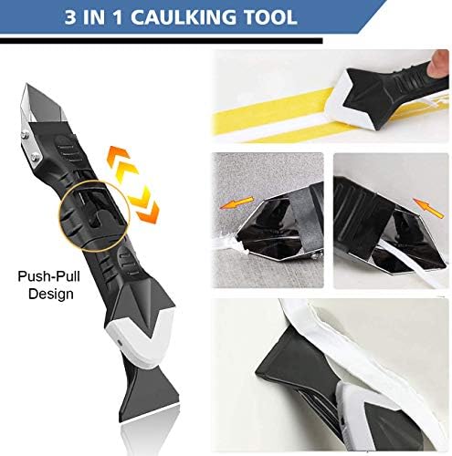 3 in 1 Silicone Caulking Tool Kit (Stainless Steel Head), 13pcs Silicone Tool Kit, Sealant Finishing Tool/Silicone Sealant Remover for Caulking/Grouting, Grout Tool Kit by Dualeco 