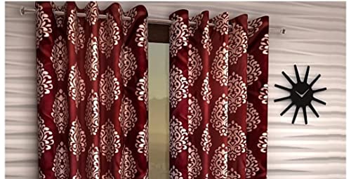 Image of Woah Polyester Floral Door Curtain Door Window Curtain Premium Polyester Weaved Parda Modern Parde for Living Room Bedroom Home Office Screens Eyelet Ring (7 Feet -Red3)
