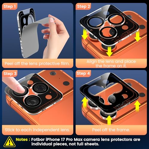 Image of Fotbor Compatible for 3 Pack iPhone 17 Pro Max Screen Protector with 1 Set Camera Lens Protector, 2025 Upgrade 9H+ Premium Tempered Glass 17 Promax, Easy Installation Kits, 6.9 inch