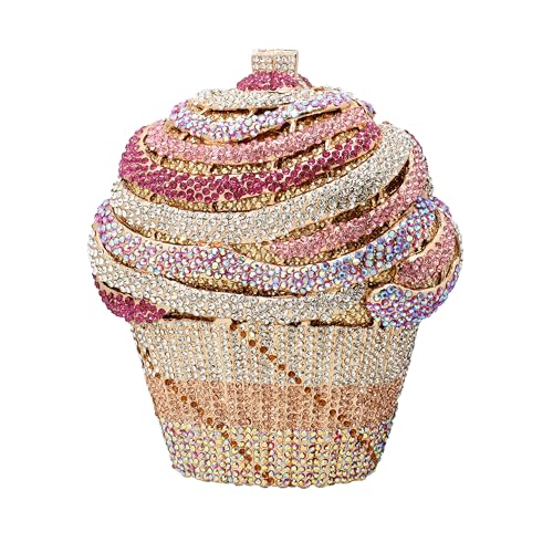 Image of Women Ice Cream Crystal Evening Bag Luxury Rhinestone Clutch Wedding Party Minaudiere Purse and Handbag for Cocktail
