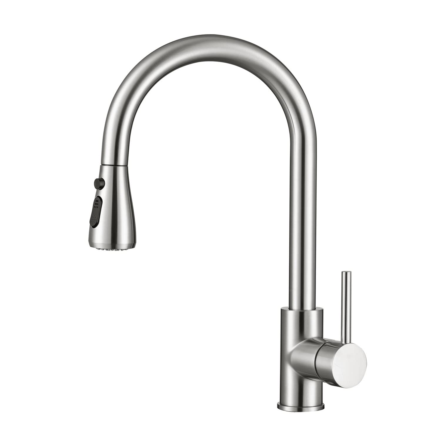FCXWEVR Brushed Nickel Kitchen Faucet with PullOut Spray 360° Swivel Single Handle Hot and Cold Mixer Tap High Arc Design for Easy Use Durable Brass Construction