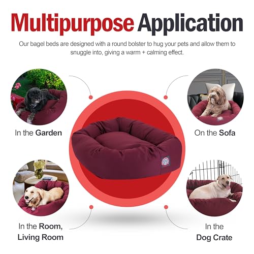 Image of Majestic Pet 52 Inch Bagel Calming Dog Bed Washable - Cozy Soft Round Dog Bed with Spine Support for Dogs to Rest their Head - fluffy donut dog bed 52x35x11 (Inch) - Round Pet Bed X-Large - Burgundy