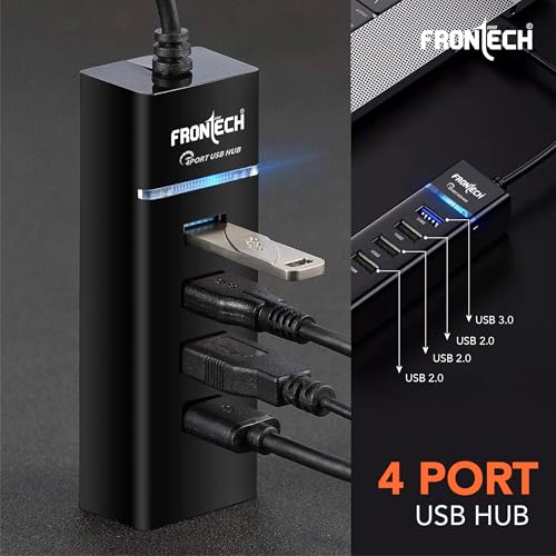 Image of Frontech 4 Port USB Hub Dock, LED Indicators, Plug and Play, 5 Gbps Speed - Each Port, 20 Cm Cable,Compatible, Multi Device Connection