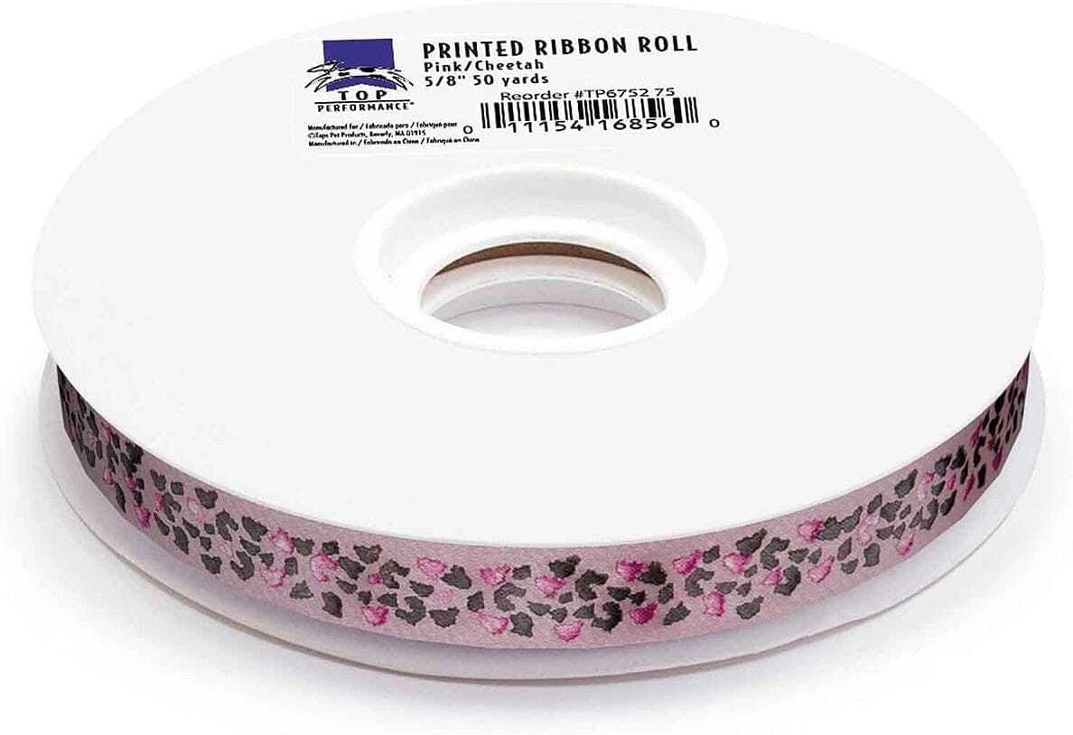Top Performance Cheetah Printed Dog Grooming Ribbon, 50 yd, Pink
