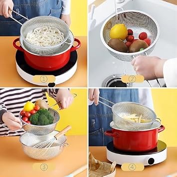 Food Pasta Colanders/Strainers for Kitchen Stainless Steel Collander with Handle, Kitchen Mesh Colander Large Metal Strainer for Pasta, Berry, Veggies, Fruits, Noodles, Rice, Salads