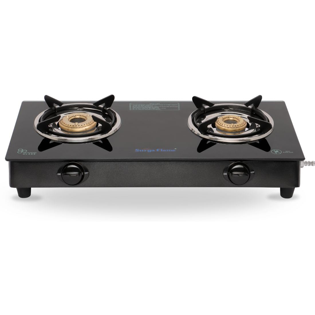 Surya Flame Lifestyle Gas Stove Glass Top | Powder Coated Black Body LPG Stove with 69% Thermal Efficiency - 2 Years Complete Doorstep Warranty (2 Burner, 1)