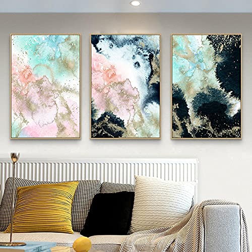 Affiche aquarelle abstraite or rose bleu grand format 70x100cm x3 sans cadre