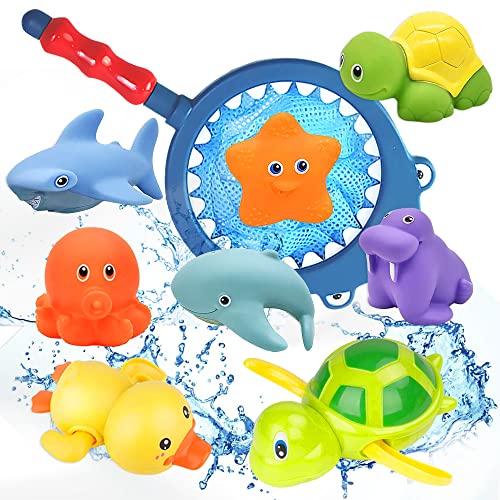 Lot de 9 jouets de bain avec filet de pêche pour bébé et enfant