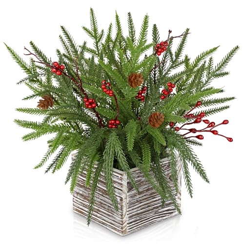 Oairse Artificial Potted Christmas Tabletop Centerpiece - 11.8" Faux Norfolk