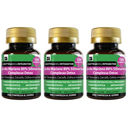 Set Cardo Mariano 80% Silimarina Complesso Detox 300 Compresse 1 al dì | con Tarassaco Carciofo Colina Inositolo | Senza Glutine | Depurativo Fegato LABOTTEGADEGLIINTEGRATORI ®