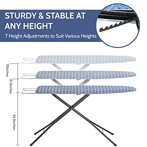 APEXCHASER Ironing Board, Full Size Iron Board with Iron Rest, lightweight Ironing Board with Height Adjustable, Extra Thick Heat-Resistant Cover with Padding, Heavy-Duty Sturdy Metal Legs, 43x13 Blue - Thumbnail 2