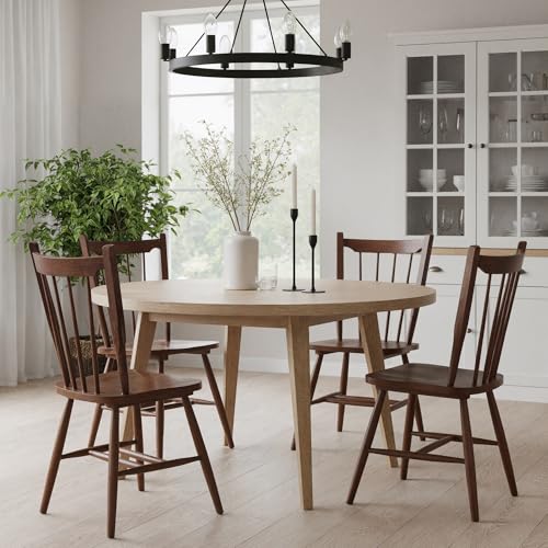 HNY Walnut Windsor Dining Chairs Set of 4, Farmhouse Wooden Kitchen Chairs with Spindle Back, Mid Century Modern Armless Kitchen Side Chair for Dining Living Room Restaurant