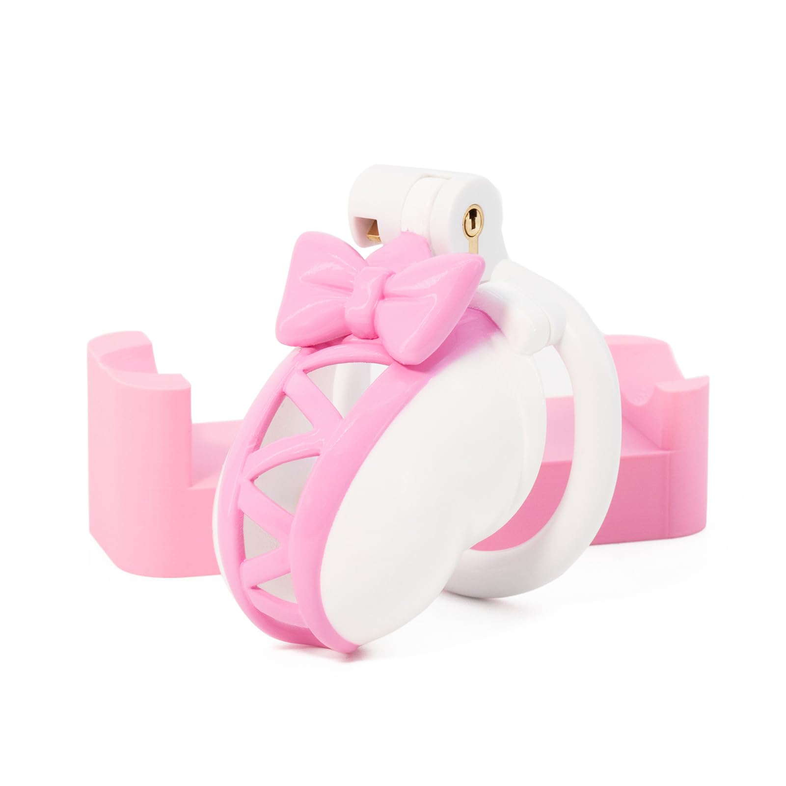 SeLgurFos cage de chasteté hommes avec serrure invisible résine ABS Chastity Cage hommes avec plusieurs tailles de mousquetons Pink Bow Design cage à pénis SM jouets sexuels (Pink)