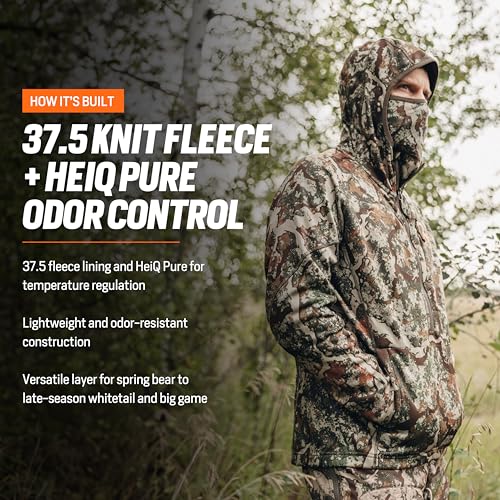 First Lite Men’s Origin Hoody - Lightweight Knit Fleece Insulated Camo Hunting Pullover, Thermal Mid Layer With Face Mask4