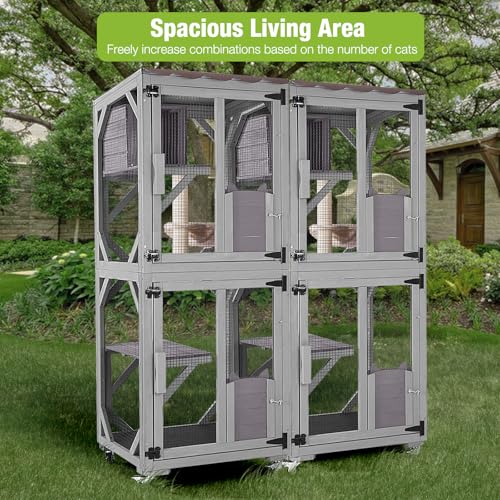 Image of GUTINNEEN Cat House Catio Outdoor Cat Enclosure on Wheels Kitty Shelter with Waterproof Cover,Large Cat Cage with Resting Room,Platforms 62.5 inch