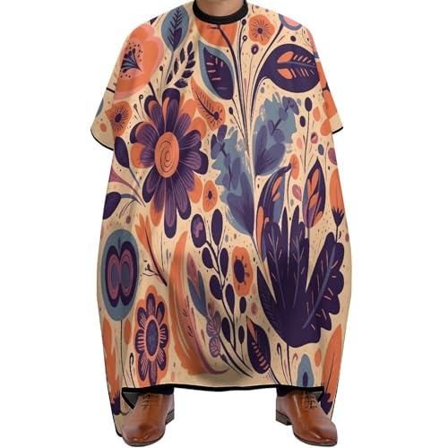 Capa para corte de cabello con flores naranja y púrpura miniatura 1