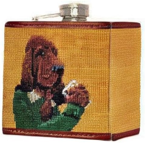 Booze Hound Needlepoint Flask in Tan by Smathers & Branson
