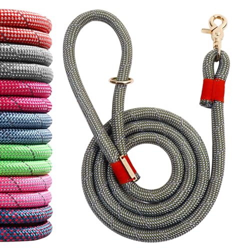 Nylon-Rope-Dog-Leash-Silver-Grey-5-FT-35-Reflective-Handmade-Braided-Heavy-Duty-For-Medium-Large-Dogs Nylon Rope Dog Leash, Silver Grey, 5 FT - 3/5" | Reflective, Handmade Braided, Heavy Duty, For Medium Large Dogs - Image 1