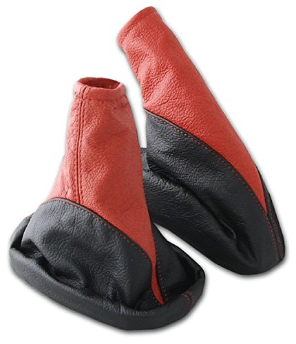 L&P A105-2 Funda saco cuero de real piel genuina negro rojo con costura roja rojo de palanca de cambios cambio velocidad velocidades marchas saco de conmutación y freno de mano estacionamiento negro-rojo