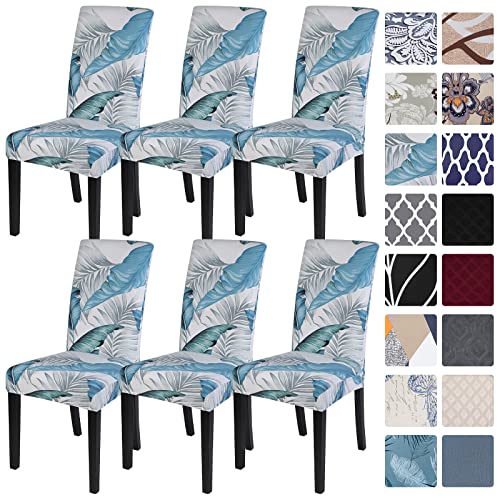 Image of SearchI Dining Room Chair Covers Set of 6, Stretch Printed Parsons Chair Slipcovers Removable Washable Spandex Kitchen Chair Protector Cover for Dining Room, Hotel, Ceremony (Flower Pattern5)